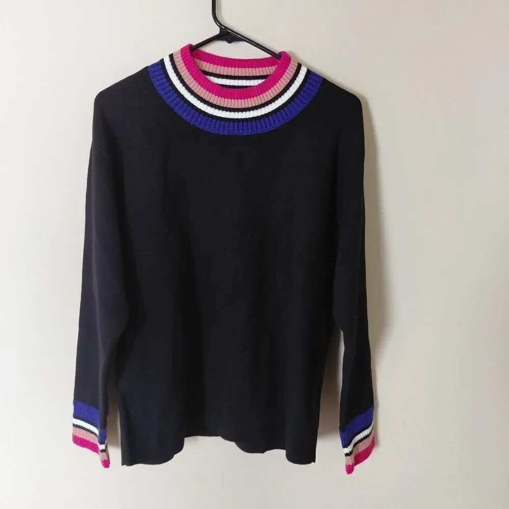 Sugar+Lips black mock neck sweater with contrasting stripe collar and cuffs NWT